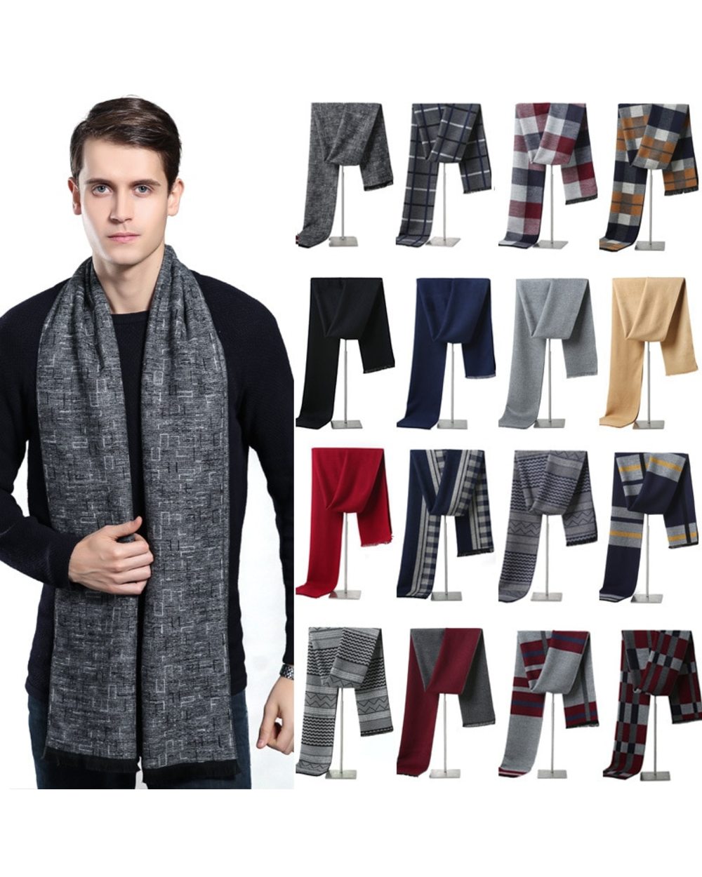 Luxury Brand Plaid Cashmere Scarf For Men Winter Warm Neckerchief Male Business Scarves Long Pashmina Christmas Gifts front-0