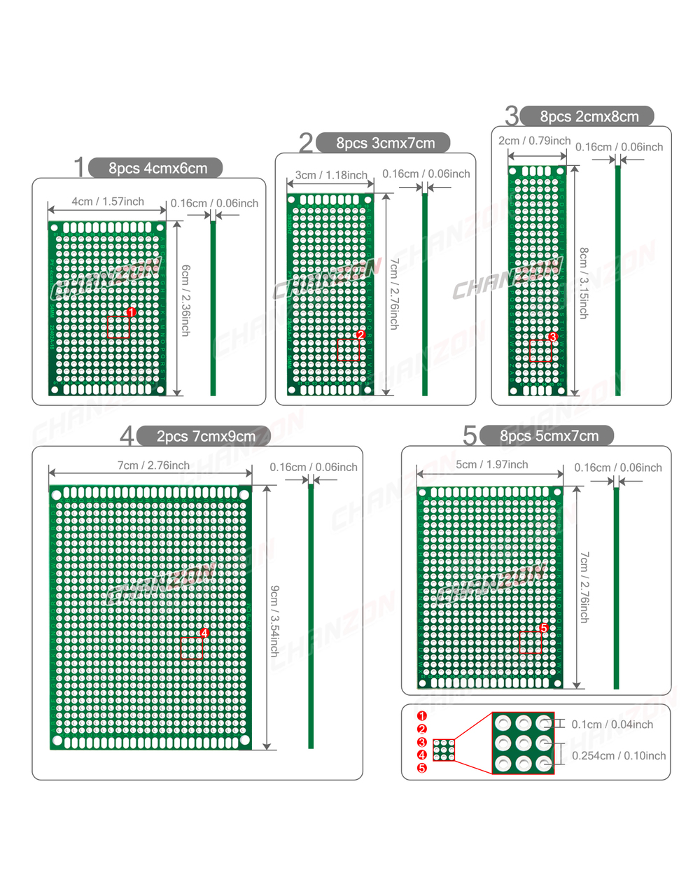 34 Pcs Double Sided Pcb Board Tinned ( 2X8 3X7 4X6 5X7 7X9 Cm ) Prototype Kit Fr4 Printed Universal Circuit Perfboard F front-1