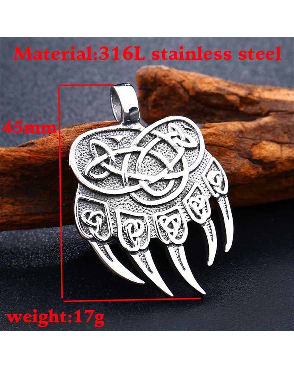 Vikings Bear Necklace Mens Stainless Steel front-4