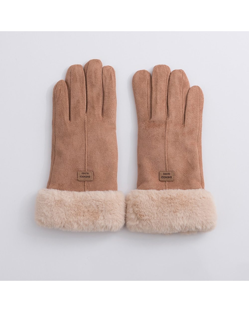 Winter Gloves Women Lace Warm Cashmere Cute Fur Gloves Mittens Suede Leather Double Thicken Plush Touch Screen Driving front-3