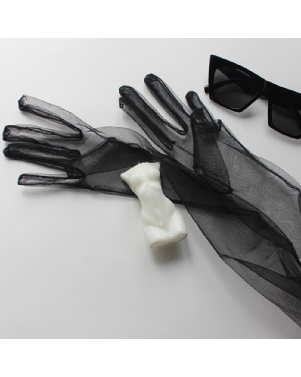 Women Driving Gloves 70Cm Ultra-Thin Fashion Sexy Lace Tulle Elbow Long Wedding Bride Dress Mittens Black Vintage Mesh front-2