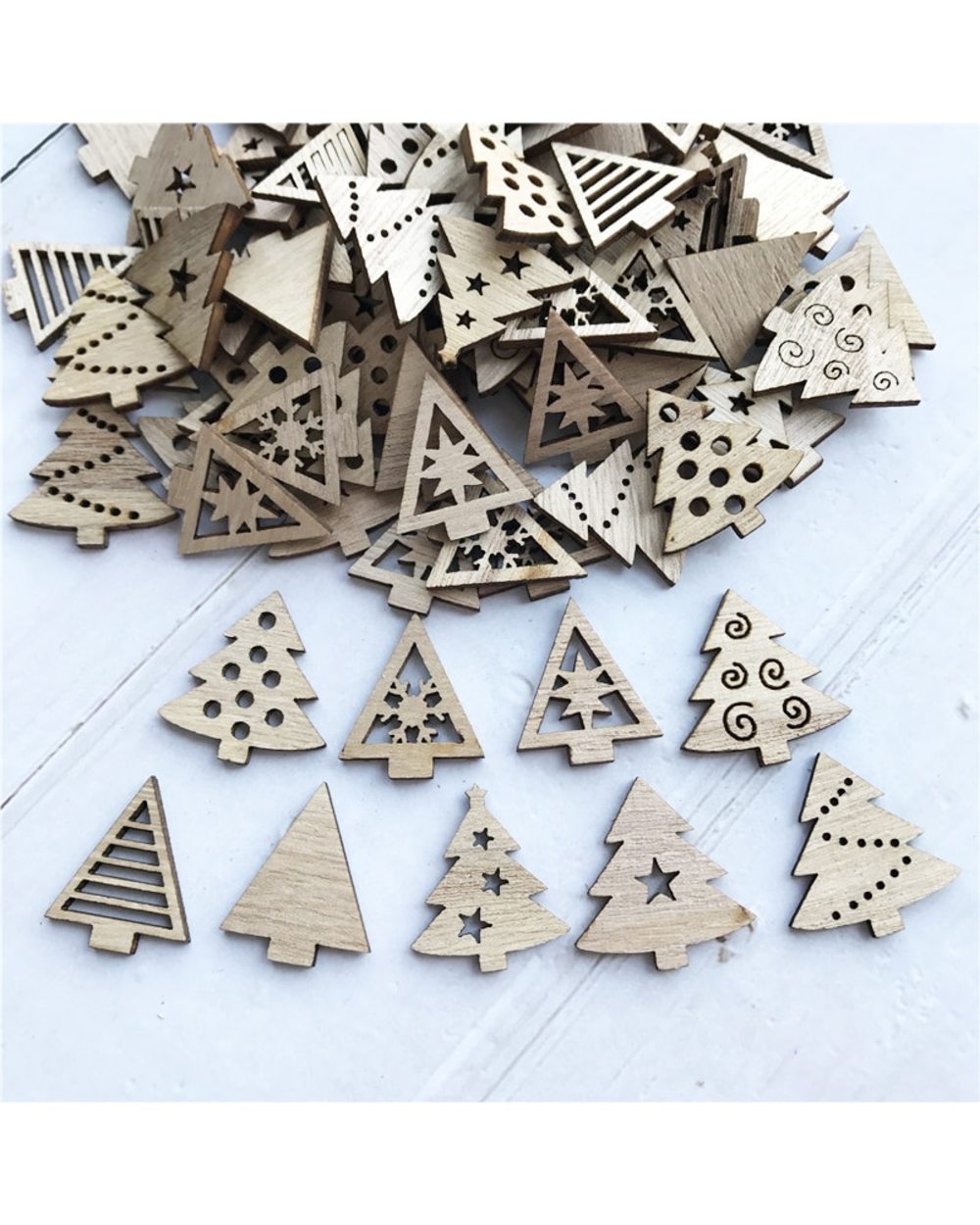 50Pcs DIY Natural Wooden Chip Santa Claus Christmas Tree Hanging Ornaments Pendant Kids Gifts Tree Xmas Decoration front-4