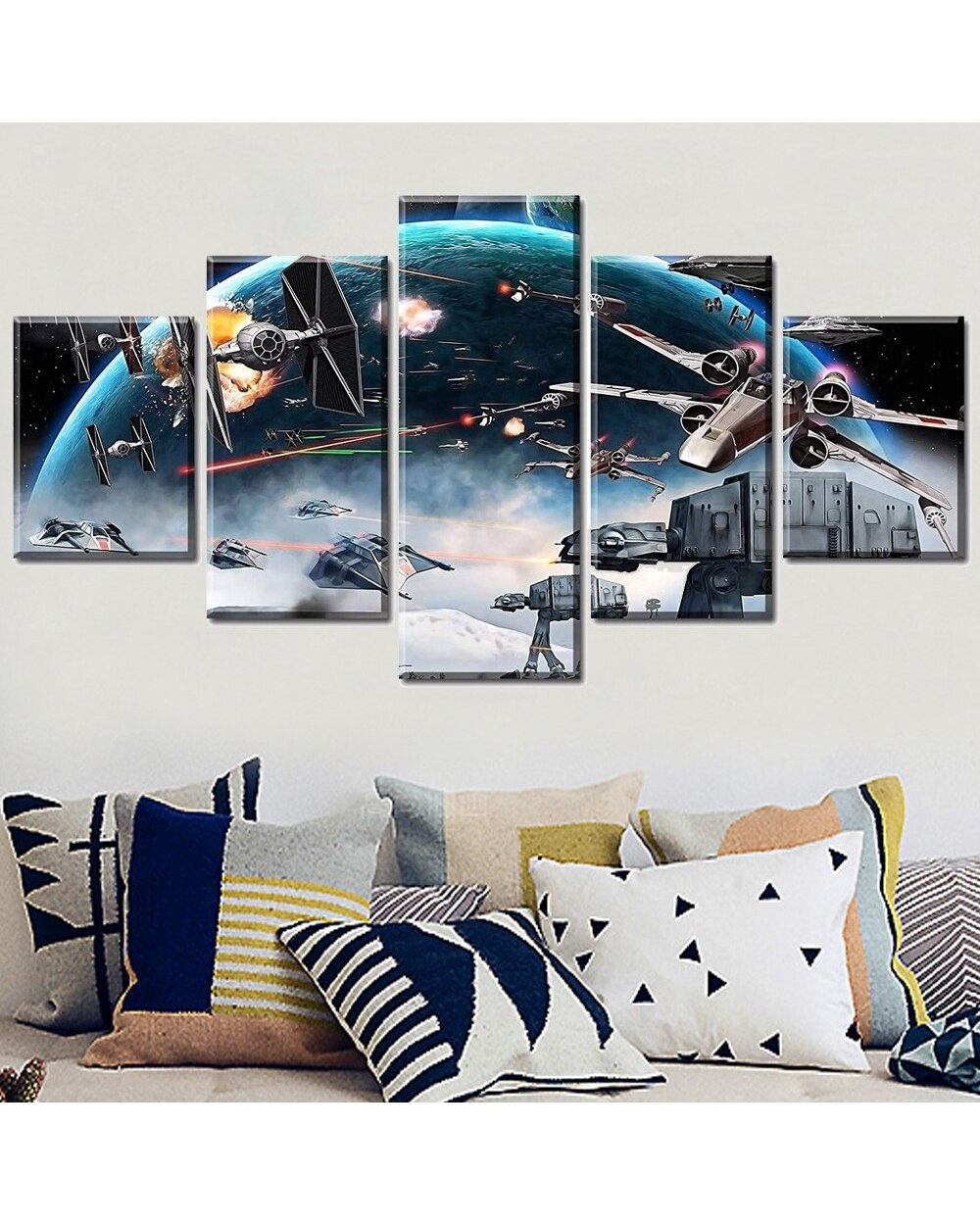 Sci-fi Movies Space War Spaceship Gunfight Picture Print Space 5 Panel Canvas Art Wall Decor front-1