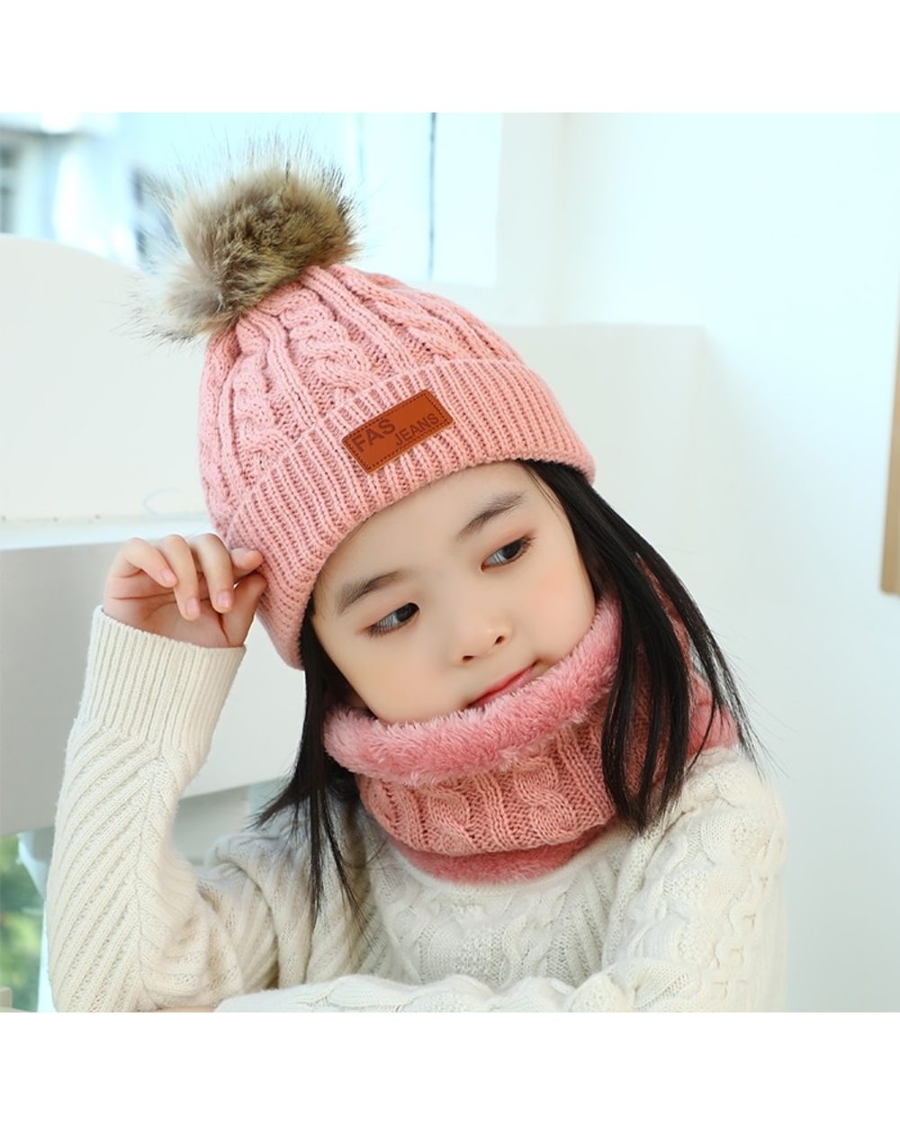 3Pcs Set Baby Winter Hat Pompom Children Hat Knitted Cute Warm Cap Scarf Gloves Suit For Girl Boy Casual Solid Color In front-3