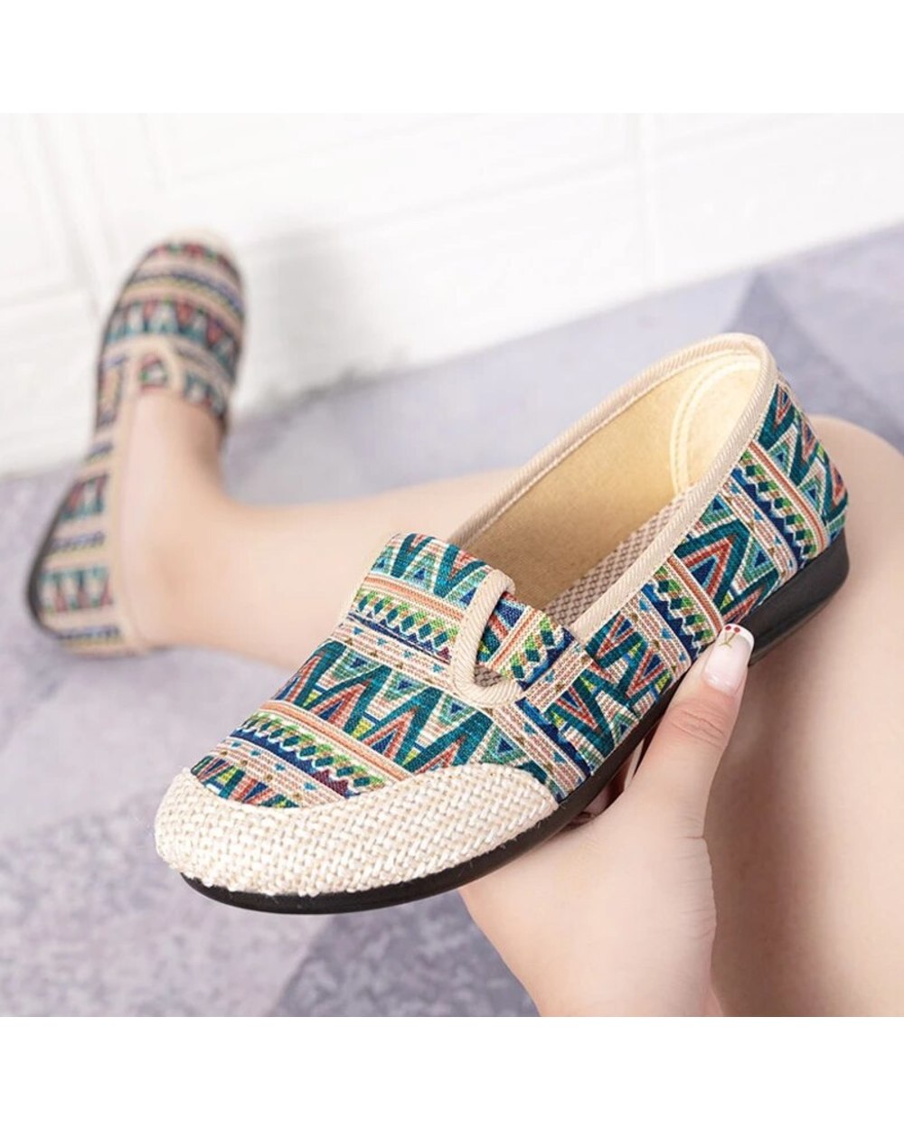 Women's Vintage Moccasins Flat Ladies Slip On Hemp Shallow Loafers Female Native Plus Size front-4