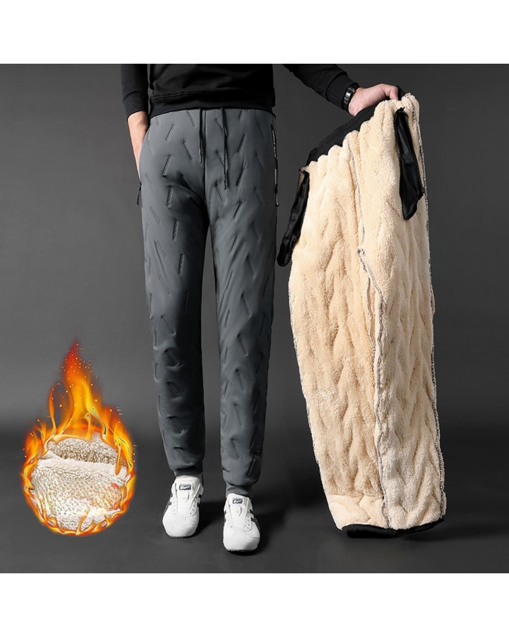 This is a Discount for you - Sweatpants Casual Fleece Warml Thicken Joggers Pants Water Proof Black Gray Thermal 7XL front-1