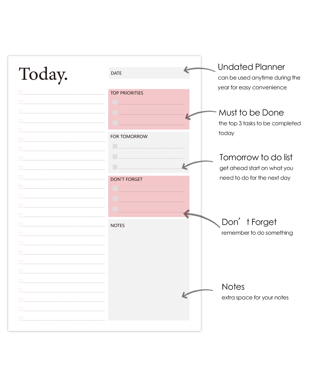 Daily Planner Today Notebook Undated Agenda Transparent Cover Organizer With To Do List Top Priorities School Office Su front-3
