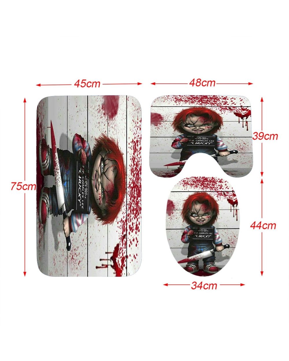 3D Print Funny Chucky Shower Curtain Waterproof Bathroom Curtain Anti-slip Bath Mat Set Toilet Rugs Carpet Home Decor front-2