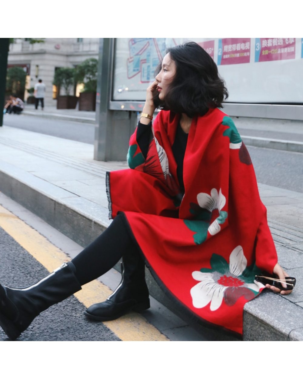 Visrover Luxury Brand Woman Winter Scarf Fashion Female Shawls Cashmere Handfeeling Winter Wraps Flower Weave Winter Hi front-5
