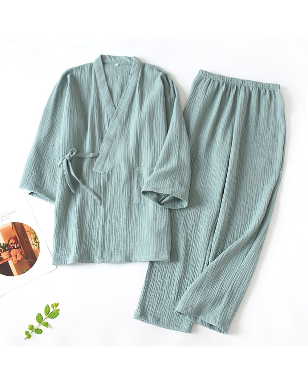 Men and Women 100% Cotton Pajamas Plus Size Loose Bathrobes V-Neck Kimono Pijama Mujer Sleepwear Couple Sleepwear front-0