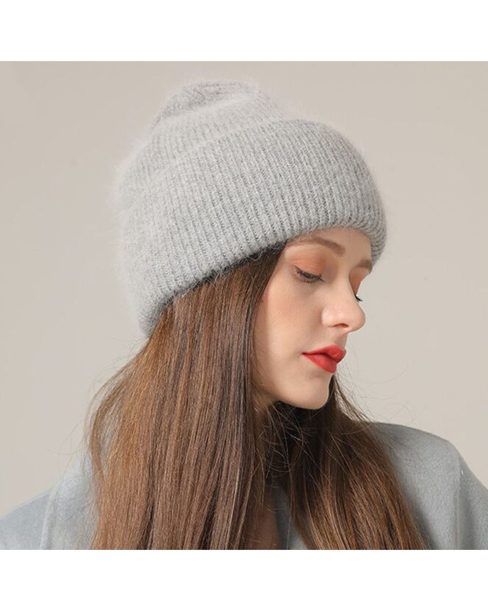 Xthree Winter Hat For Women Angola Beanie Hat Knitted Rabbit Fur Skullies Hat Warm Bonnet Cap Female Hats For Girl Hat front-1