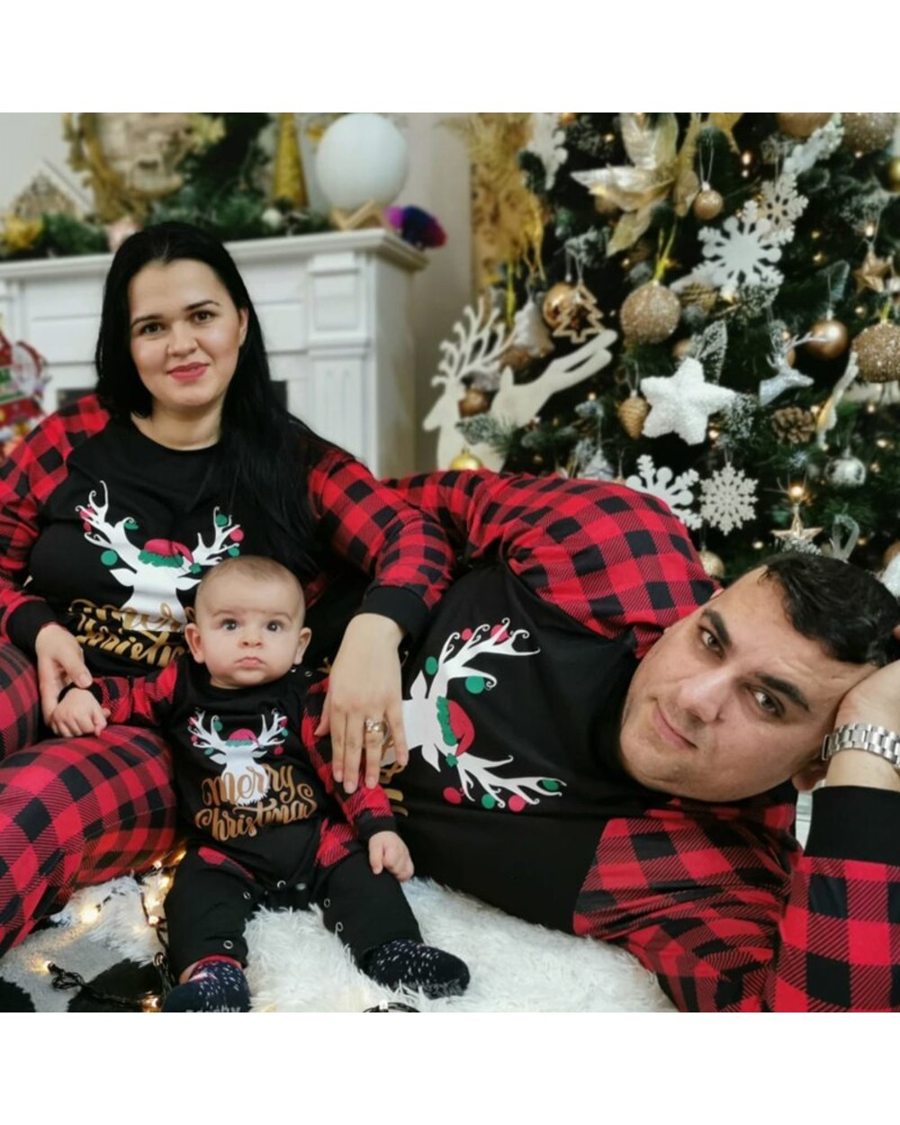 Family Matching Outfits Cartoon Christmas Printed Homewear Mom and Daughter Matching Clothes Pajamas Parent-child Wear front-2