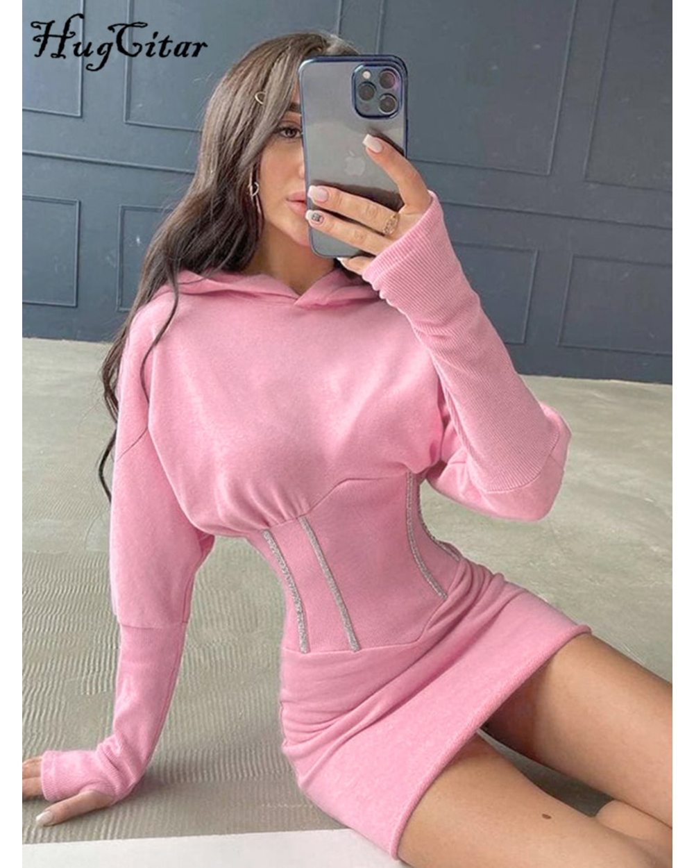 Hooded Long Sleeve Corset Sexy Women Skinny Mini Dress 2022 Summer Fall Streetwear Outfits Y2K front-2