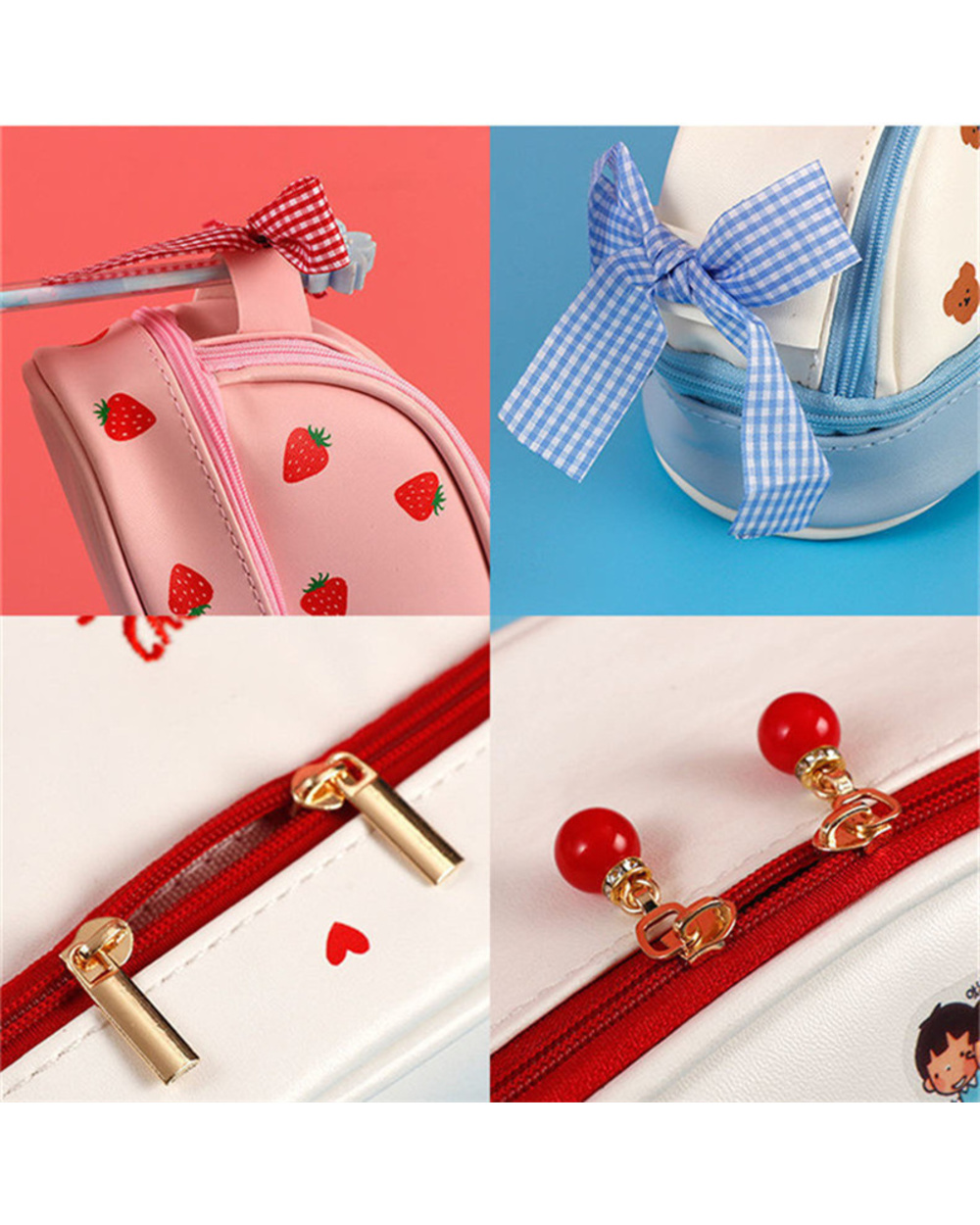 Cherry Pu Cute Pencil Case School Stationery Storage Bag Leather Cosmetic Bag Big Pen Case Gifts For Girl Pen Bag Kawai front-5
