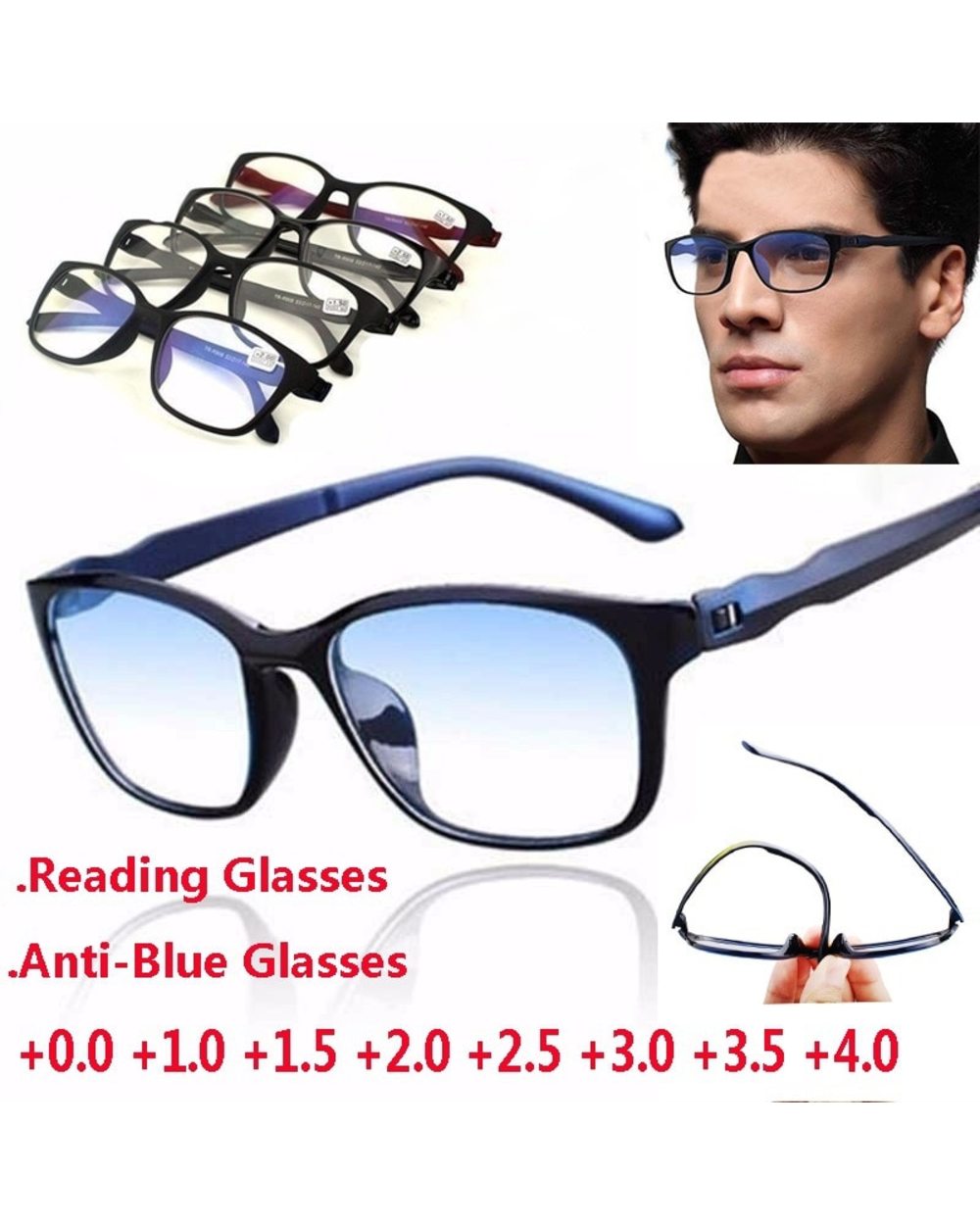 Anti Blue Reading Glasses Presbyopic Eyeglasses Men Antifatigue Computer Eyewear 0 +1.0 +1.5 +2.0 +2.5 +3.0 +3.5 +4.0 front-0