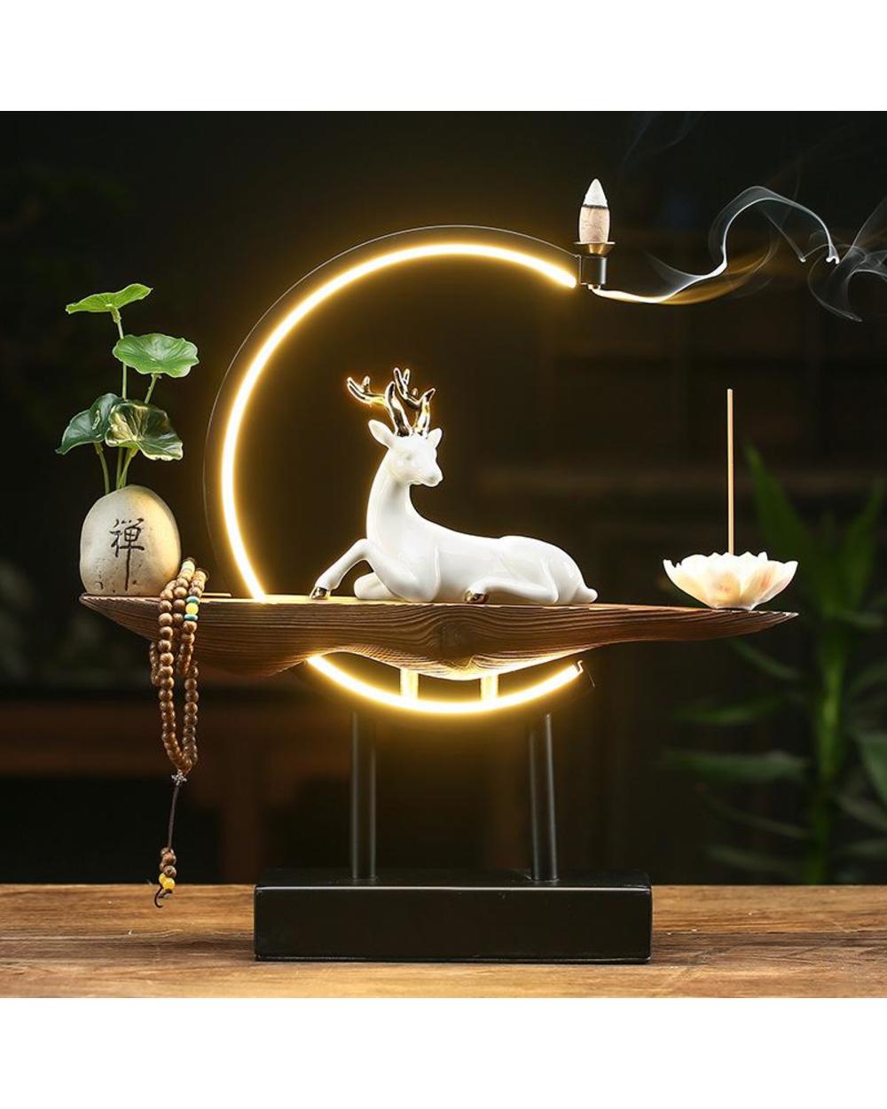 Waterfall Backflow Incense Burner Ladies Incense Stick Holder Buddha Home Decoration Elk Ceramic Censer With 20 Incense front-2