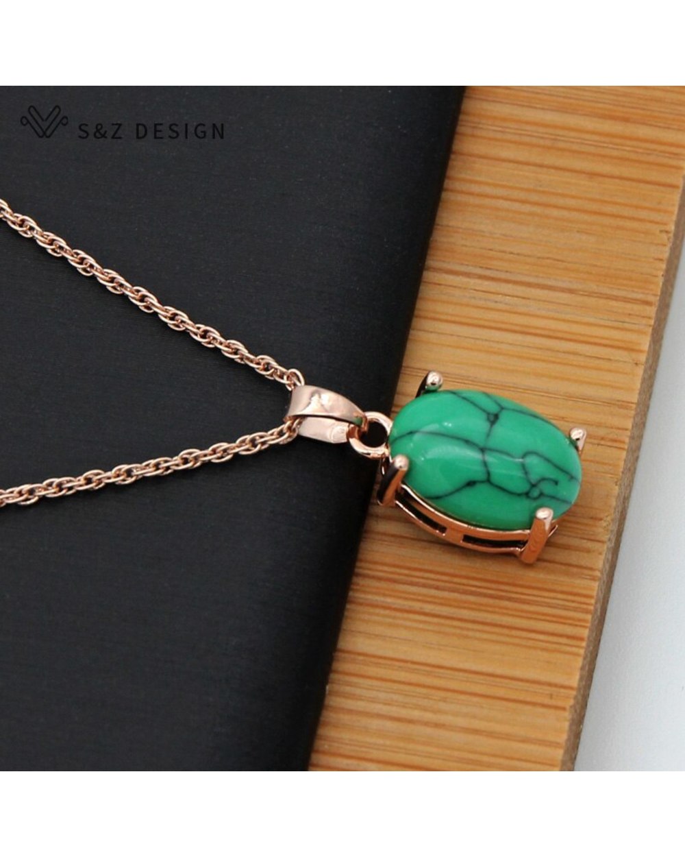 Fine Turquoise Oval Egg Shape Rose Gold Earrings Jewelry Set For Women Temperament Wedding Fashion Jewelry front-4