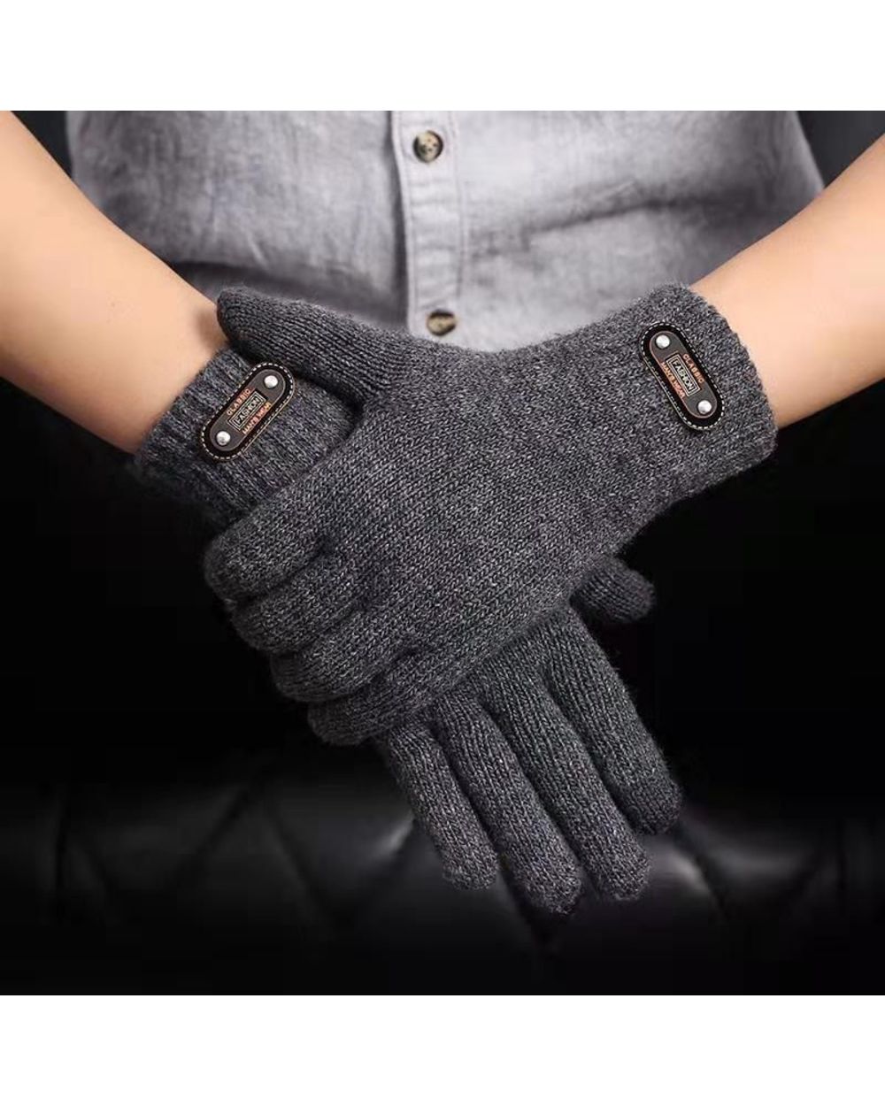 Autumn Winter Men Knitted Gloves Touch Screen High Quality Wool Solid Color Gloves Men Mitten front-3