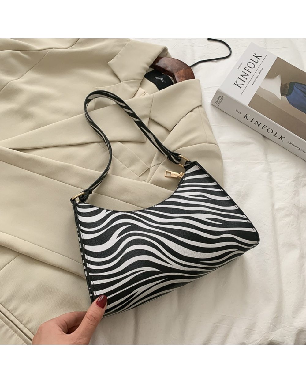 Zebra Print Luxury Handbag PU Leather Simple Underarm Shoulder Bags front-3