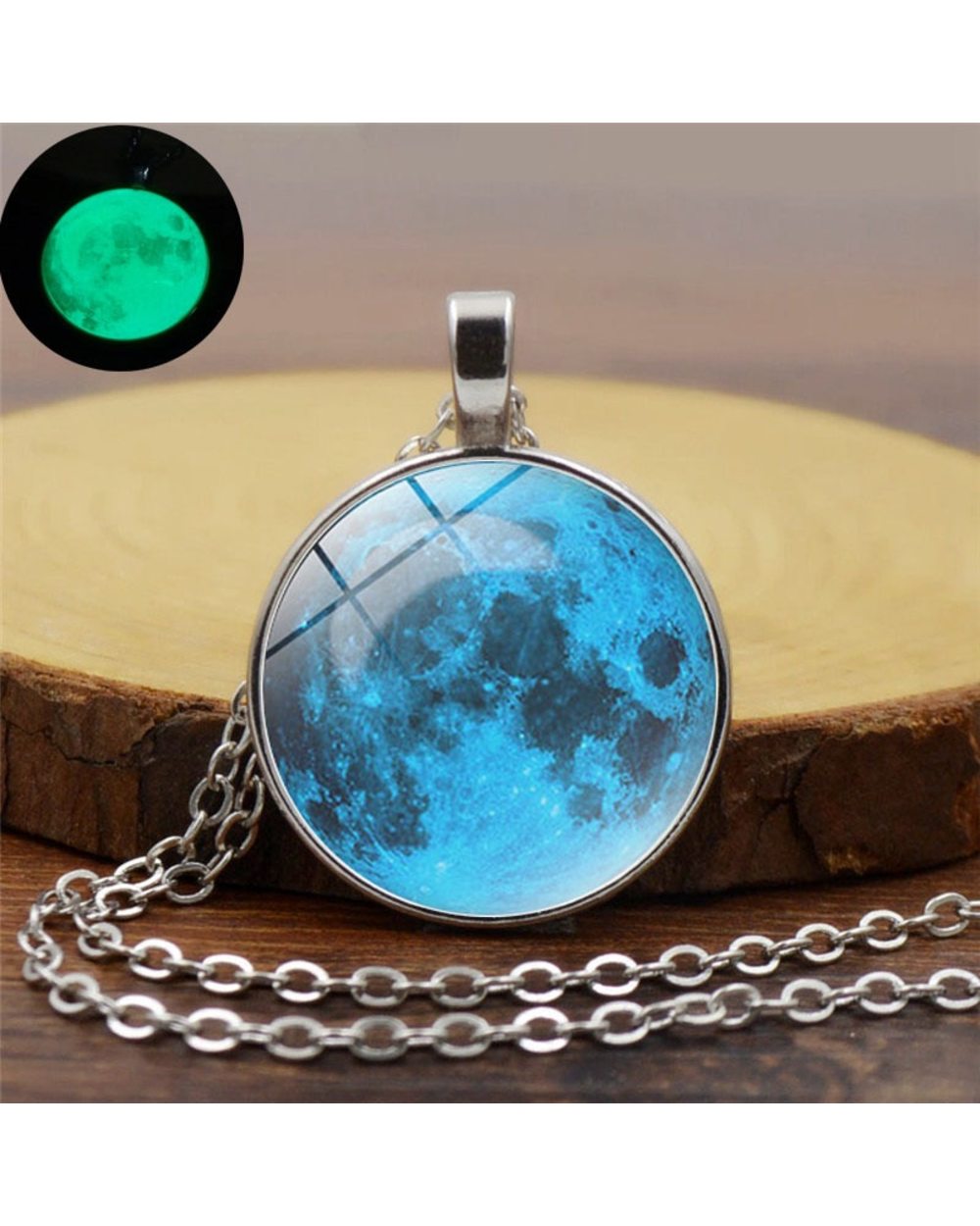 Class Glow In The Dark Necklace Charm Wolf Pattern Dome Alloy Luminous Moon Pendant Necklace Women Men Punk Jewelry front-4