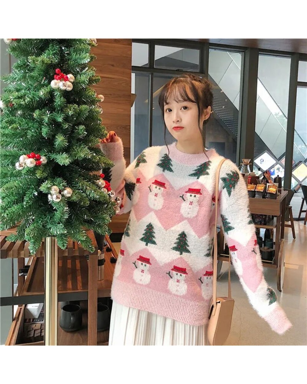 Fall Winter Christmas Western-Style Sweater Female Korean Version Loose Round Neck Hedging Sweet Sweater Student Trend front-2
