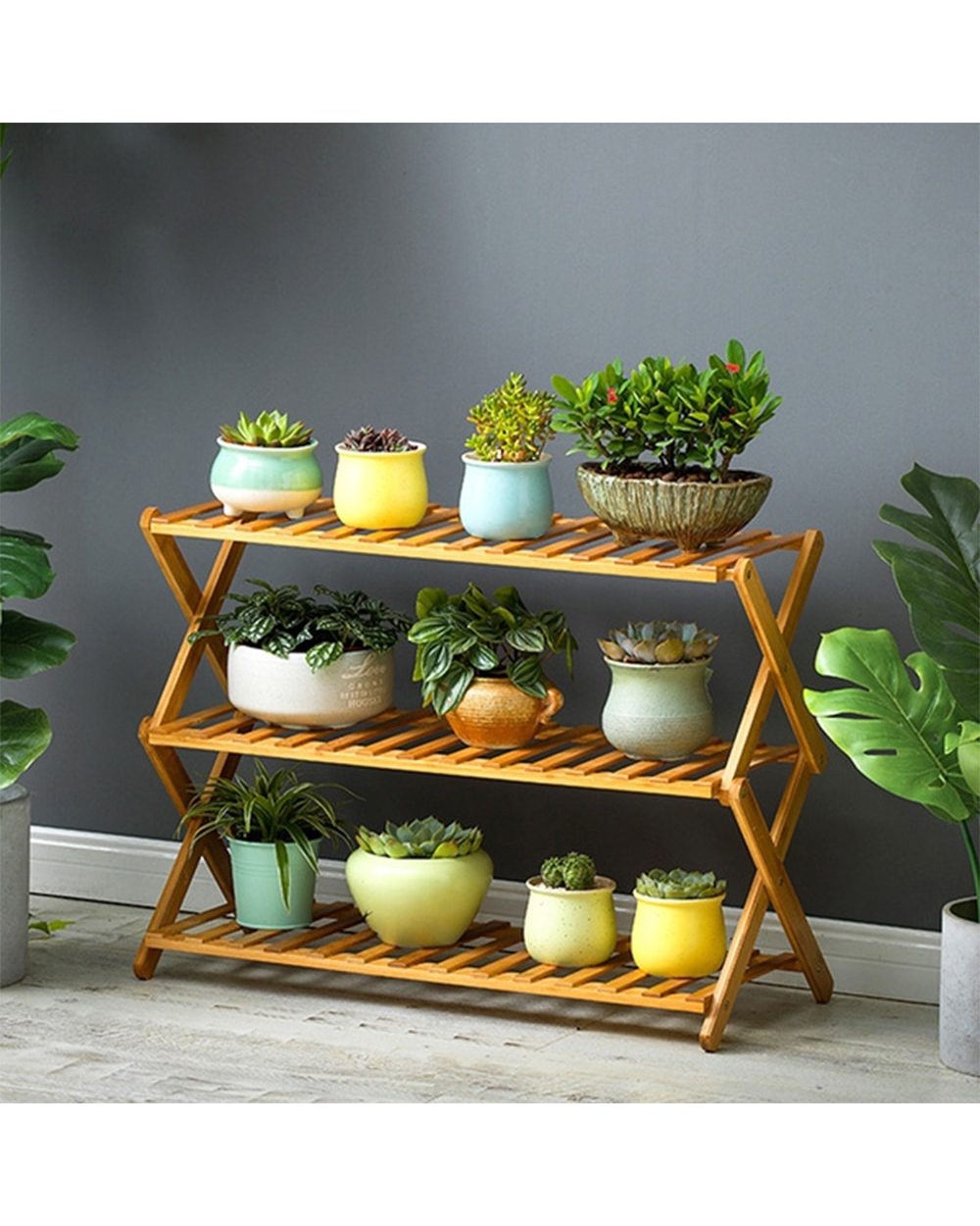 3/4 Layers Natural Bamboo Folding Shoe Shelf Storage front-0