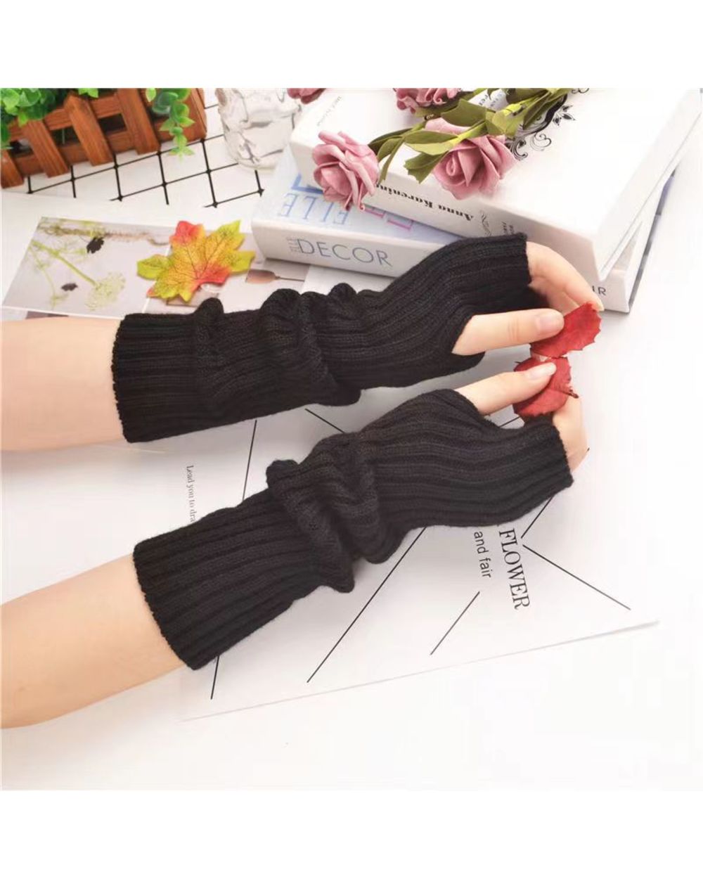 Y2k Lolita Fingerless Gloves Arm Warmers Gothic Women Knitted Kawaii White Hand Work Gloves Anime Cosplay Ankle Wrist S front-3