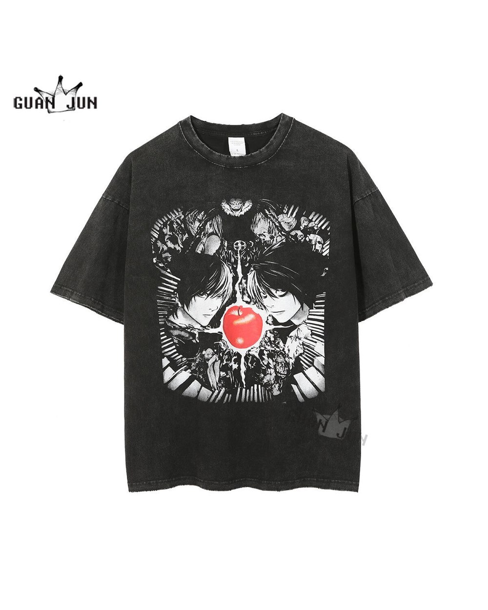 Anime Death Note Printed T Shirt Men Retro Washed 100Cotton Tops Tees Harajuku Tshirt 2021 Streetwear Hip Hop Male T-s front-2