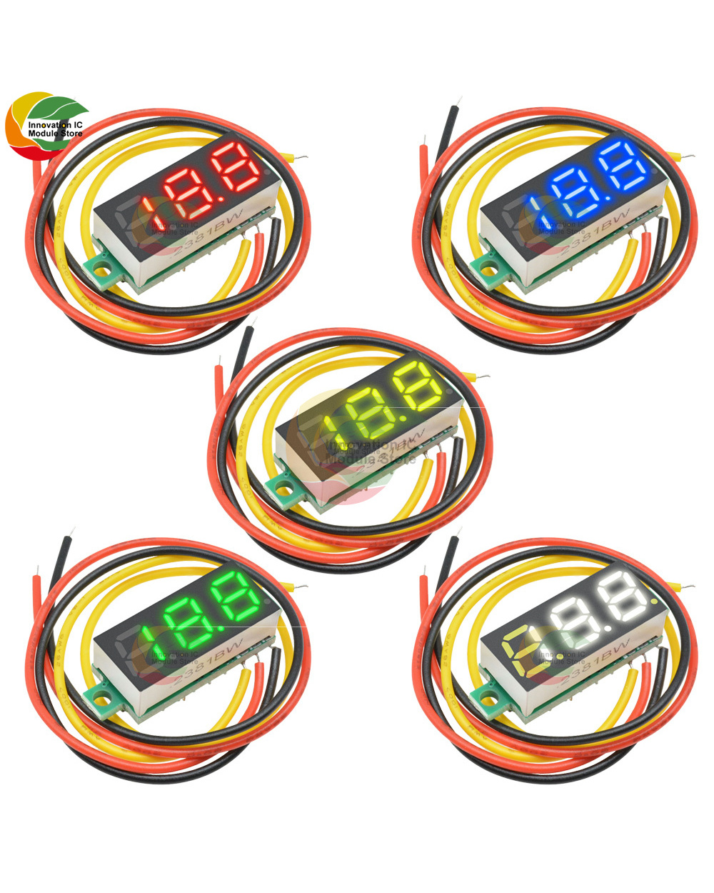 Ziqqucu 0.28 Inch 3-Wire Ultra-Small Digital Display Dc Voltmeter Head Dc0-100V 3-Digit Led Digital Display Battery Vol front-1