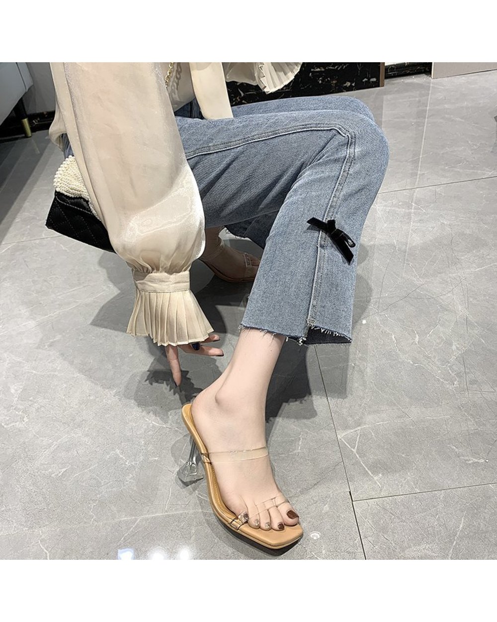 Sexy Transparent Slippers Summer High Heels Square Toe Clear Party Shoes front-2