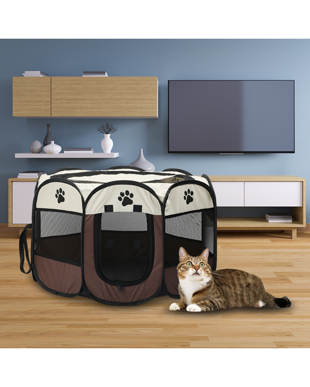Portable Pet Cage Folding Pet Tent Outdoor Dog House Octagon Cage For Cat Indoor Playpen Puppy Cats Kennel Easy Operati front-1