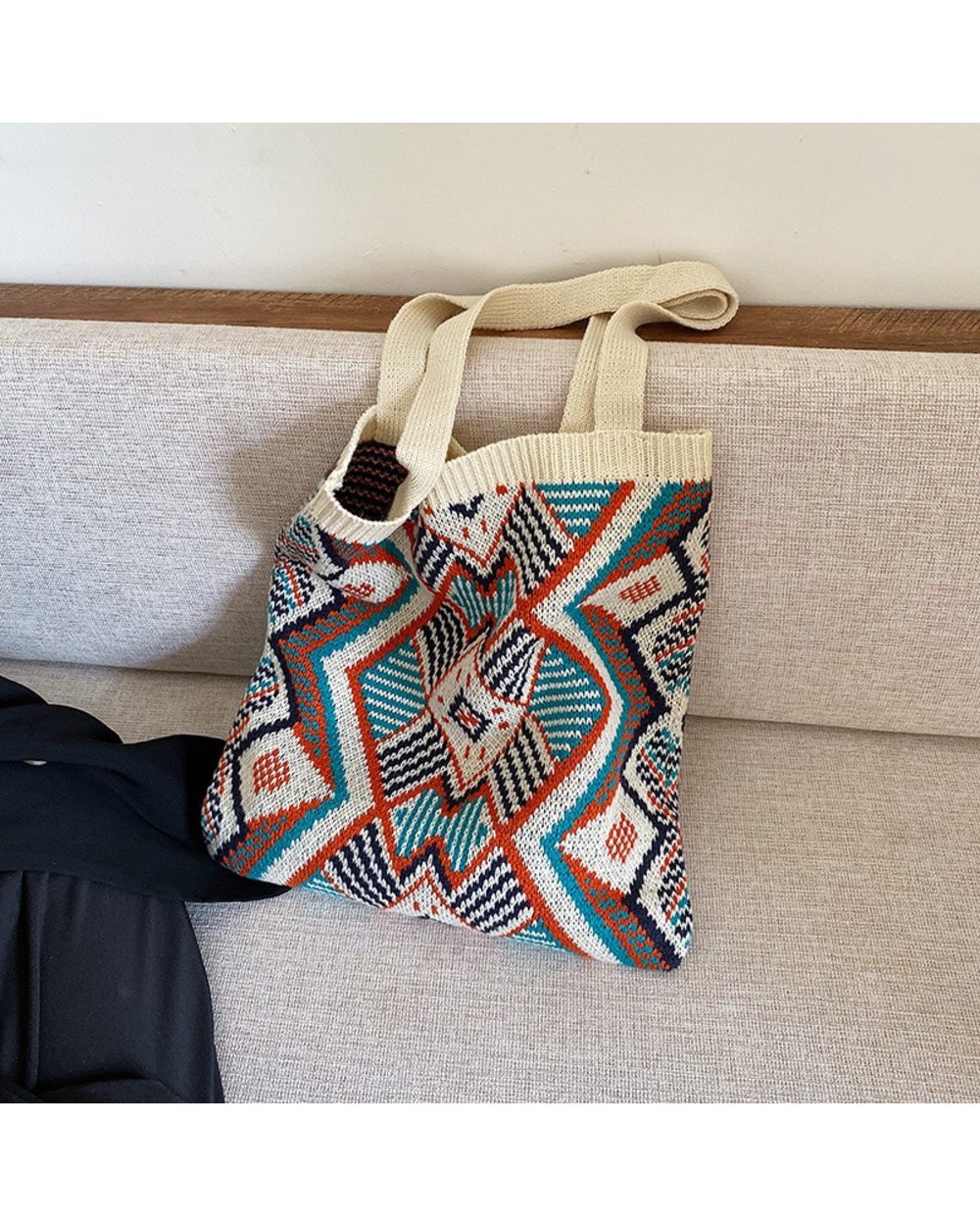 Tote Bag Lady Knitting Gypsy Bohemian Boho Chic Aztec front-5