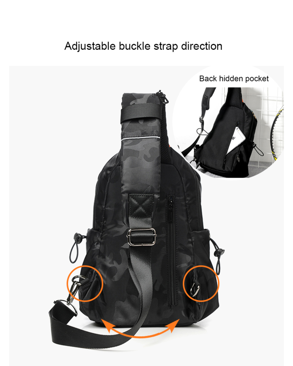 Men Chest Bag Simple Storage Bag Travel Small Camouflage 7.9Inch Ipad E Black Crossbody Shoulder Bag Satchel Hand Bags front-3