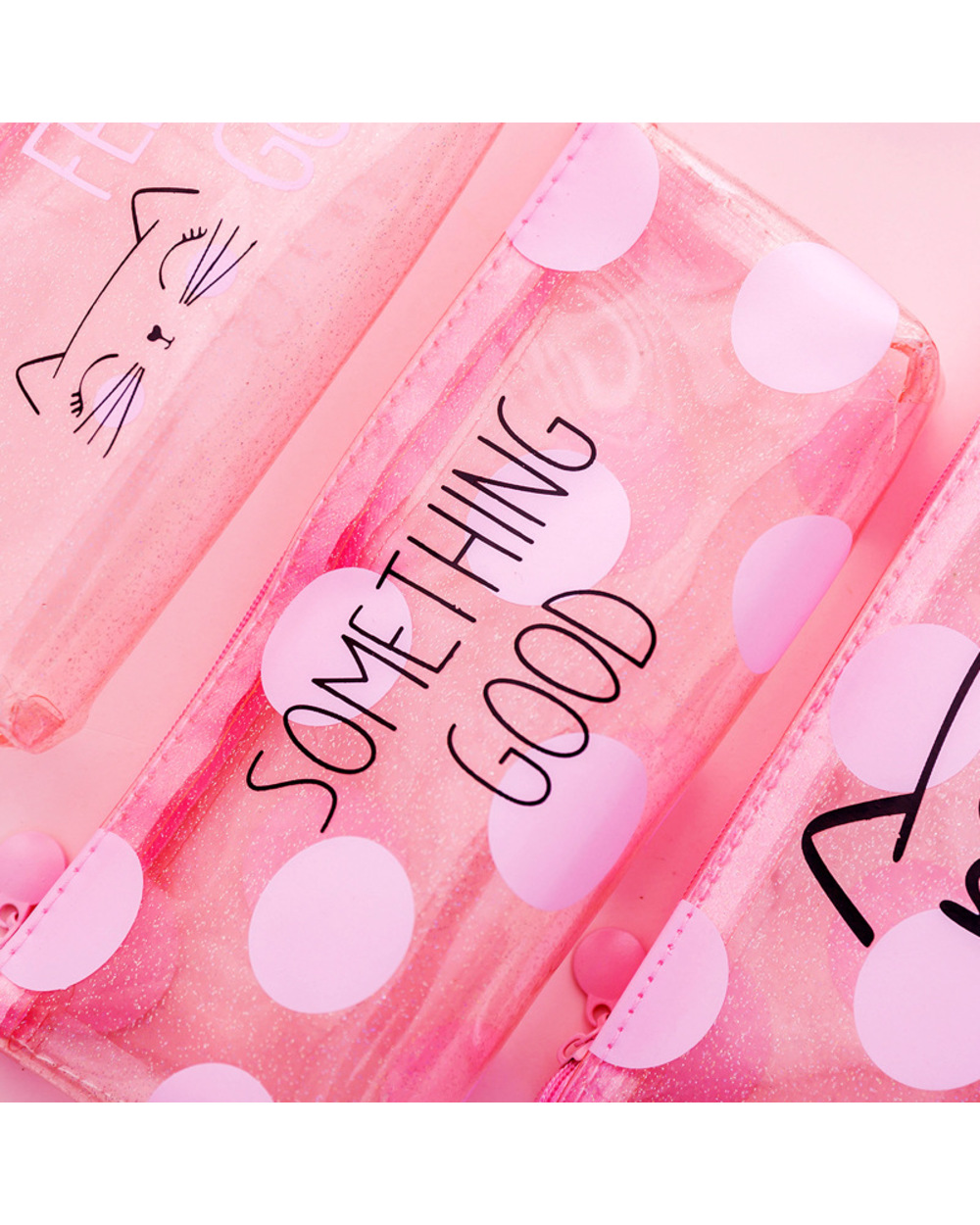 Cute Kawaii Pink Cat Pencil Case School Supplies For Girls Stationery Gift Large Pencil Bag Transparent Pen Bag School front-1