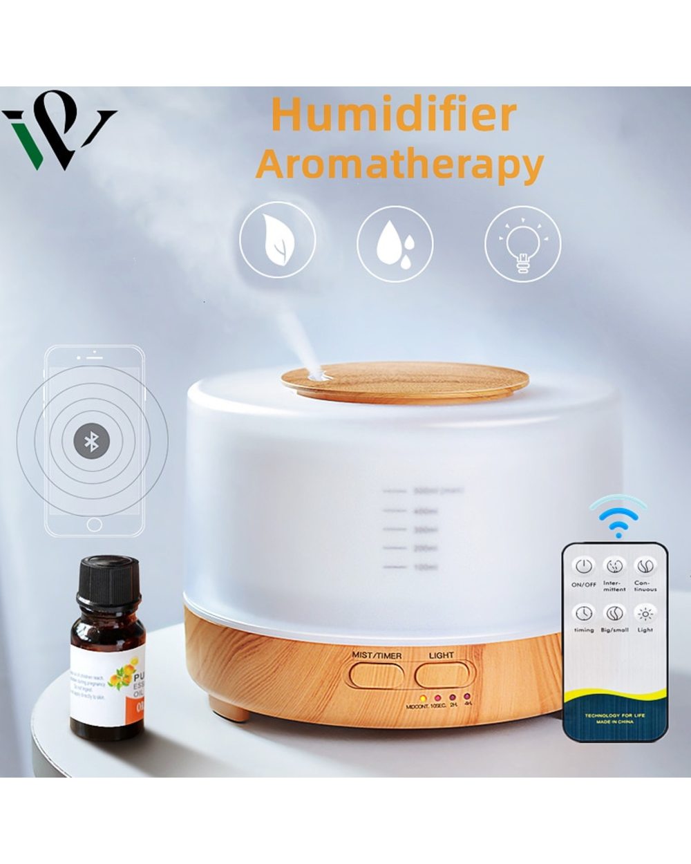 500Ml Electric Aroma Diffuser Essential Oil Diffuser Air Humidifier Ultrasonic Remote Control Color Led Lamp Mist Maker front-0