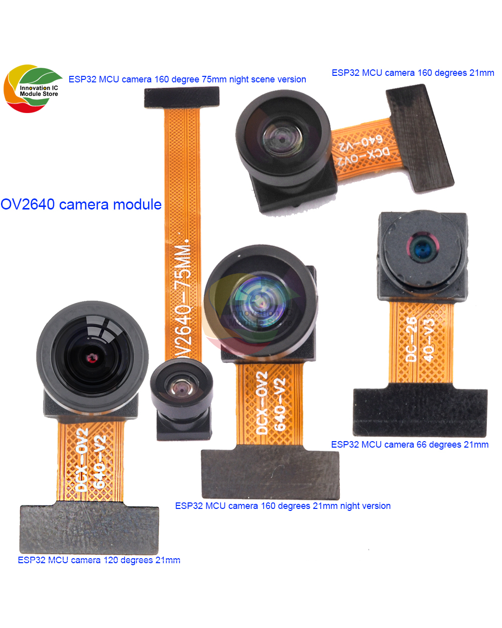 Ov2640 Camera Module 2 Million Pixels Dvp Interface Esp32 Mcu Camera 66/160 Degrees 21/75Mm 24Pin0.5Mm Spacing Wide-Ang front-1