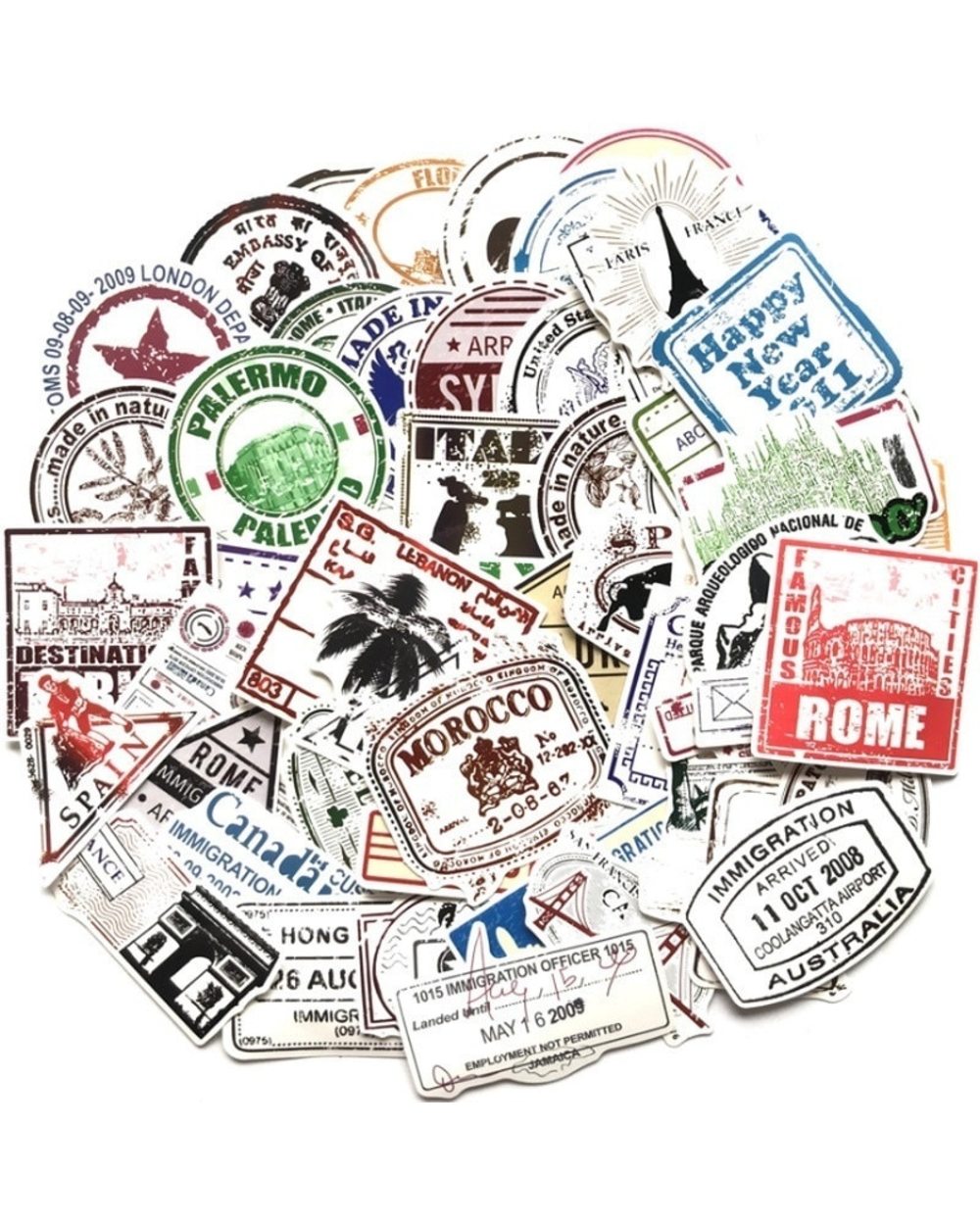 10/30/50PCS Creative Postmark Retro Letterhead Stamp Travel Notebook Personality Trolley Guitar Graffiti Stickers front-5