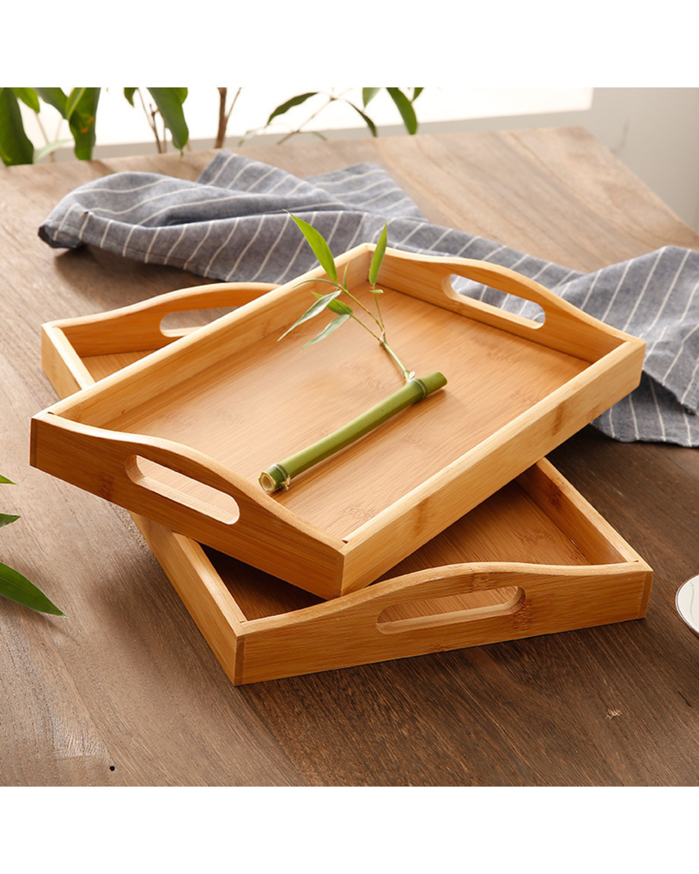 Bamboo Tray Rectangular Tea Plate Solid Wood Household Kung Fu Tea Set Water Cup Tray Bread Wooden Plate Serving Tray D front-1