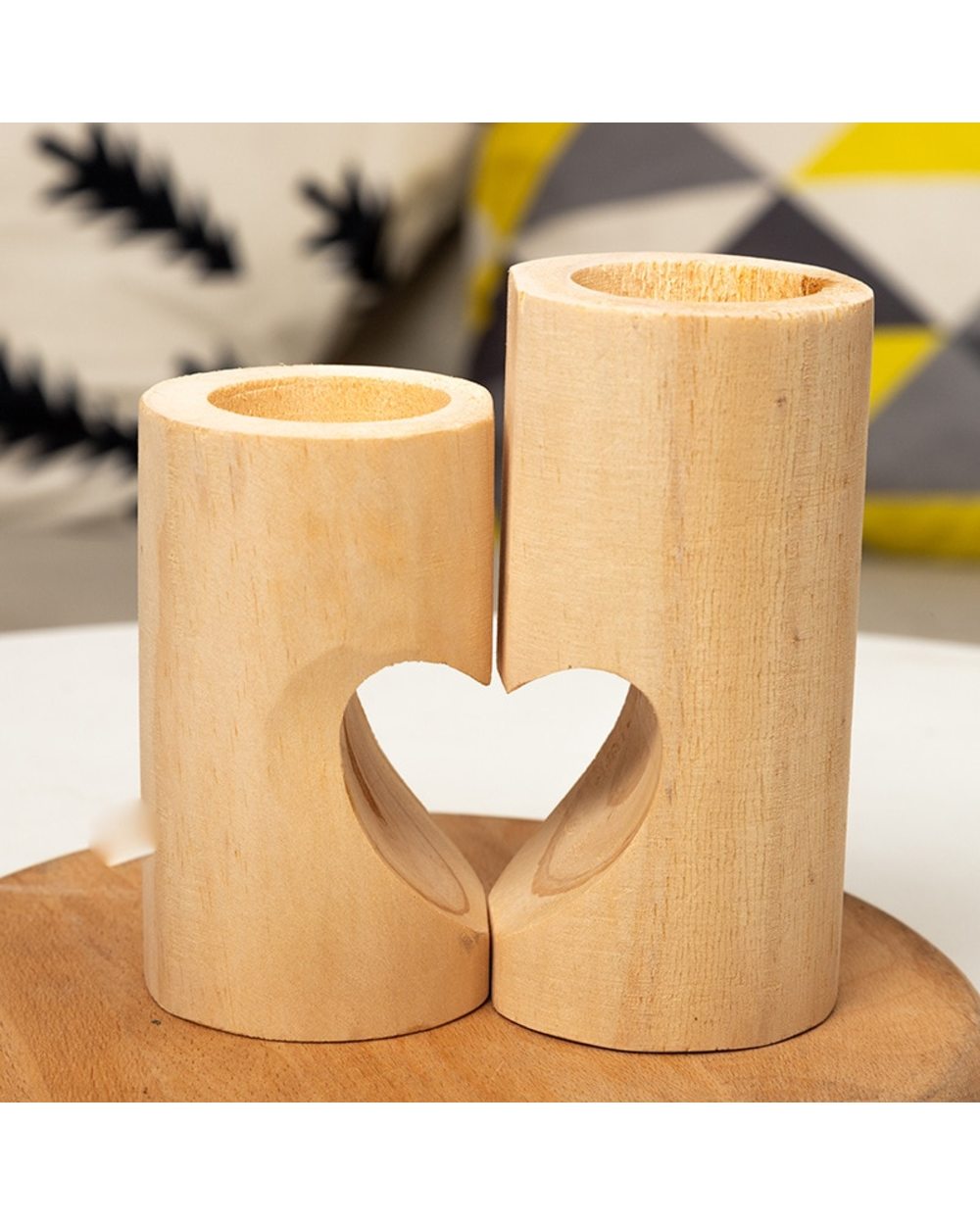 2 Pieces Wood Heart Shaped Candlestick Ornaments for Couple Valentine's Day Gifts Romantic Gift Ideas front-2
