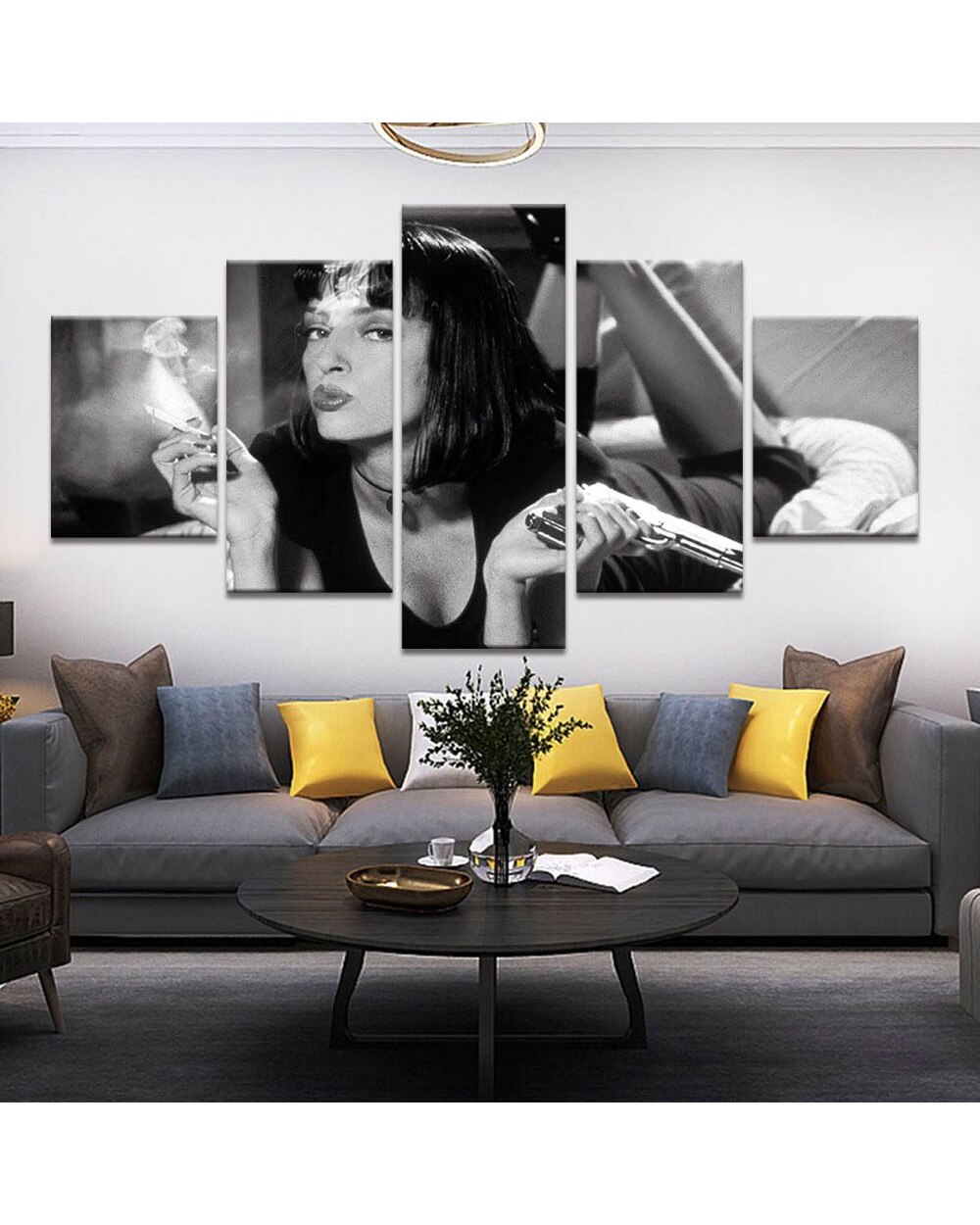 Pulp Fiction Movie Famous Mia Black and White Movie 5 Panel Canvas Art Wall Decor front-0