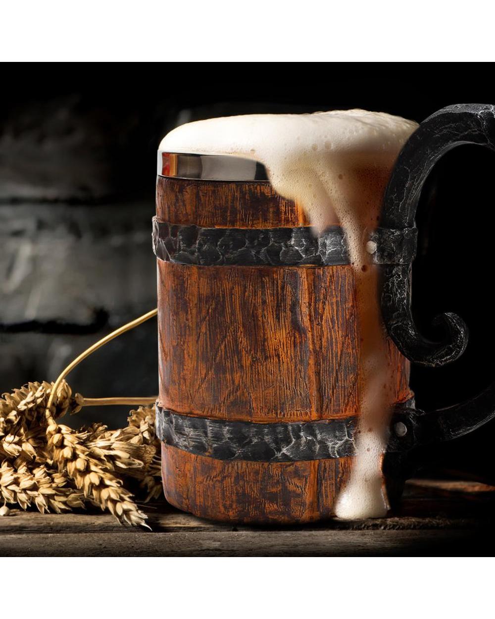 Wood Style Beer Mug Drinking Mug Metal Insulated Coffee Tea Bar Drinking Cup front-1