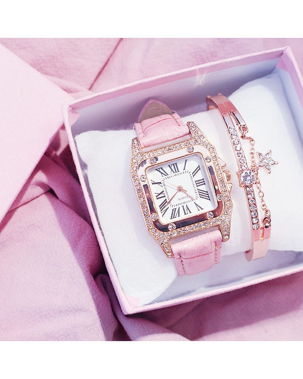 Women Diamond Watch Starry Square Dial Bracelet Watches front-0