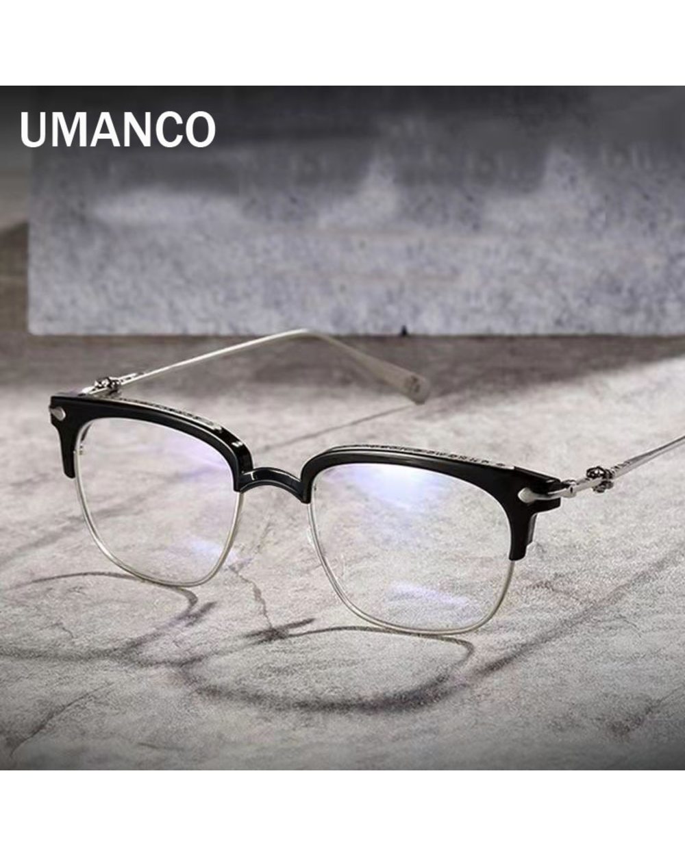 Vintage Square Finished Myopia Glasses For Men Half-Frame Black Gold Anti Blue Light Prescription Glasses Nearsighted E front-5