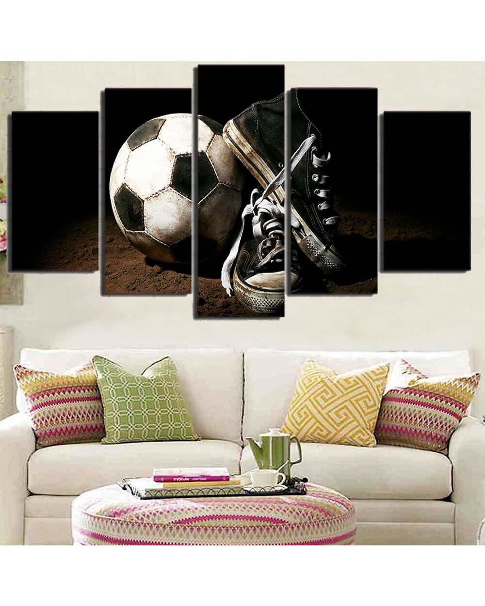Football and Shoes Vintage Picture Print Sports 5 Panel Canvas Art Wall Decor front-2