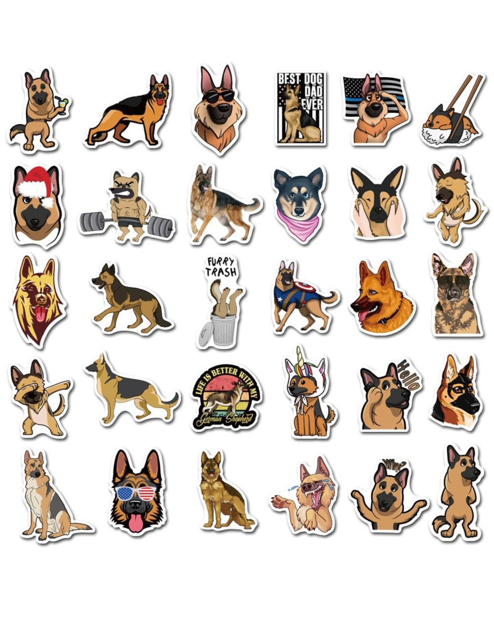 German Shepherd Cute Dogs Waterproof Cartoon Sticker For Luggage Car Guaitar Skateboard Phone Laptop Bicycle Stickers front-3