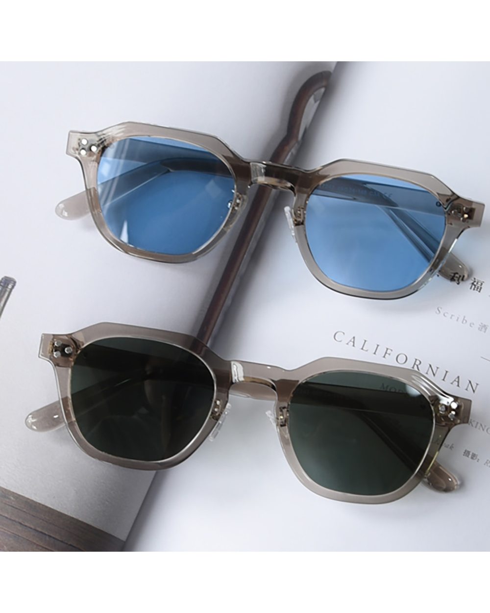Peekaboo Korean Style Retro Sun Glasses For Women Tr90 Frame Polygon Polarized Sunglasses Uv400 Male Green Brown 2023 S front-1