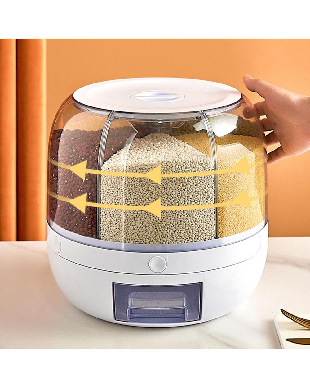 Dry Food Container Round Rice Storage 6-Grid Grain Rice Bucket front-1