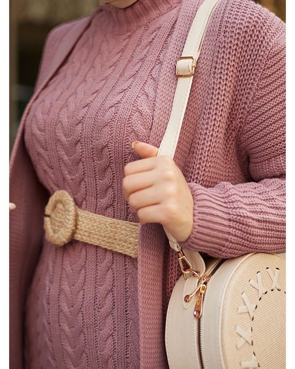 Women Dress Autumn Winter 2 Piece Hijab Knitwear Suit Islamic Muslim Clothing Long Cardigan Model front-2