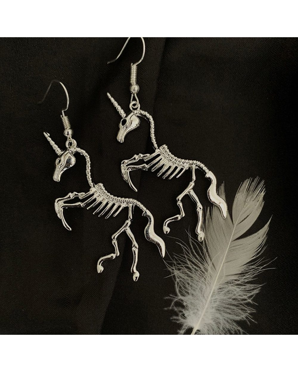 Unicorn Skeleton Silver Color Dangle Earrings For Women Punk Cool Unique Skull Drop Earrings front-4