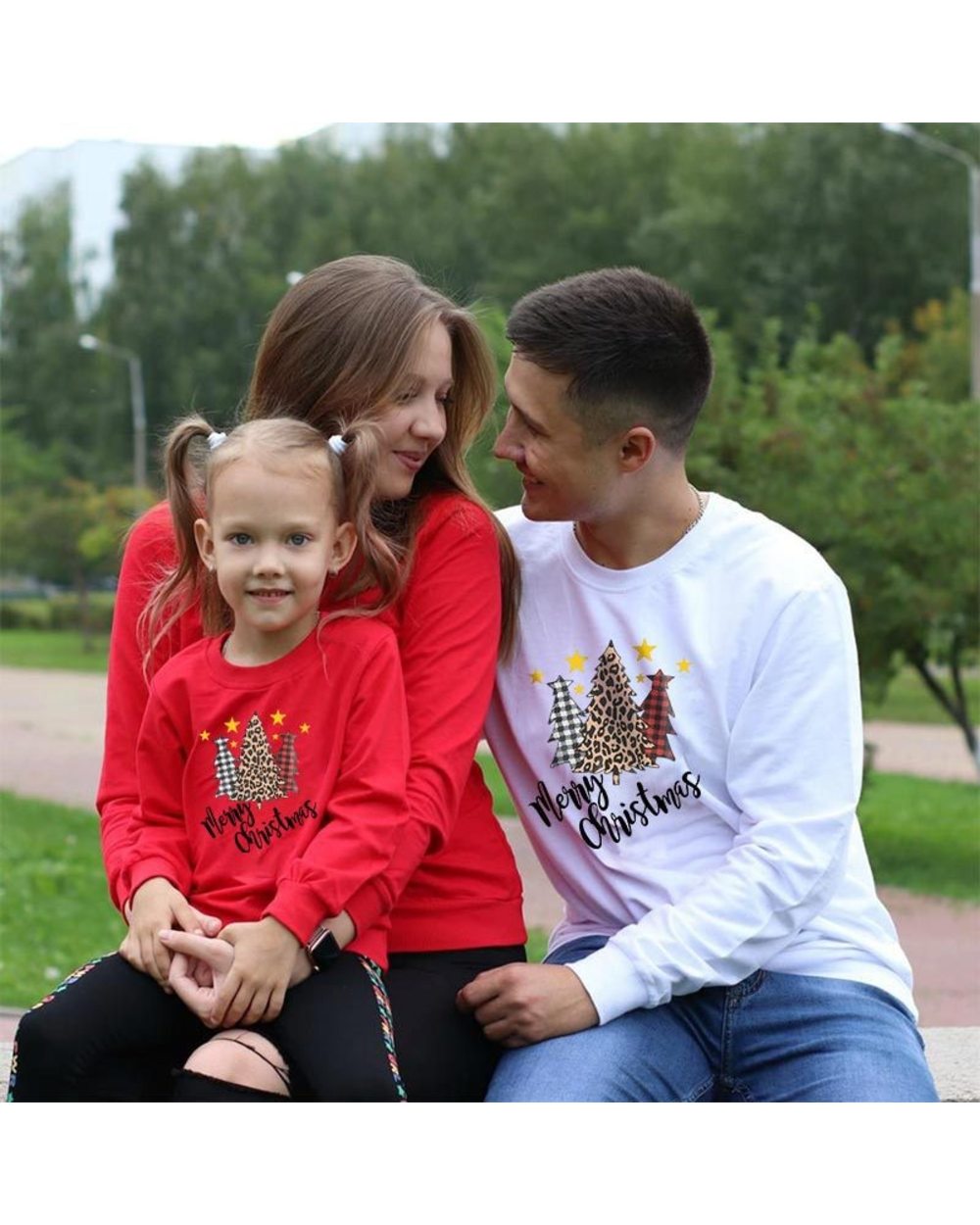 Family Matching Outfits 2021 Autumn Winter Christmas Tree Printed Sweater T Shirt Father Mother Kid Baby Home Clothes front-2
